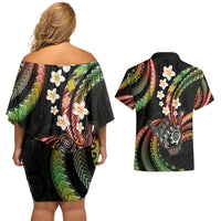 Hawaii Shaka Sign Couples Matching Off Shoulder Short Dress and Hawaiian Shirt Fantastic Frangipani Reggae LT01 - Polynesian Pride
