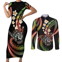 Hawaii Shaka Sign Couples Matching Short Sleeve Bodycon Dress and Long Sleeve Button Shirt Fantastic Frangipani Reggae LT01 Reggae - Polynesian Pride