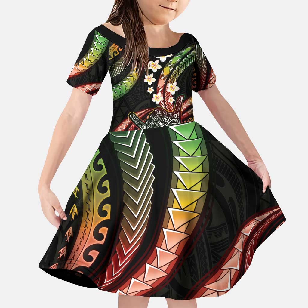 Hawaii Shaka Sign Family Matching Mermaid Dress and Hawaiian Shirt Fantastic Frangipani Reggae LT01 Daughter's Dress Reggae - Polynesian Pride