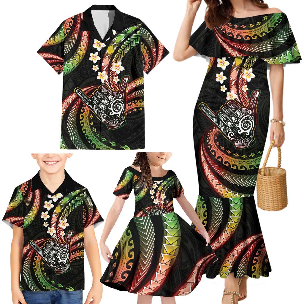 Hawaii Shaka Sign Family Matching Mermaid Dress and Hawaiian Shirt Fantastic Frangipani Reggae LT01 - Polynesian Pride
