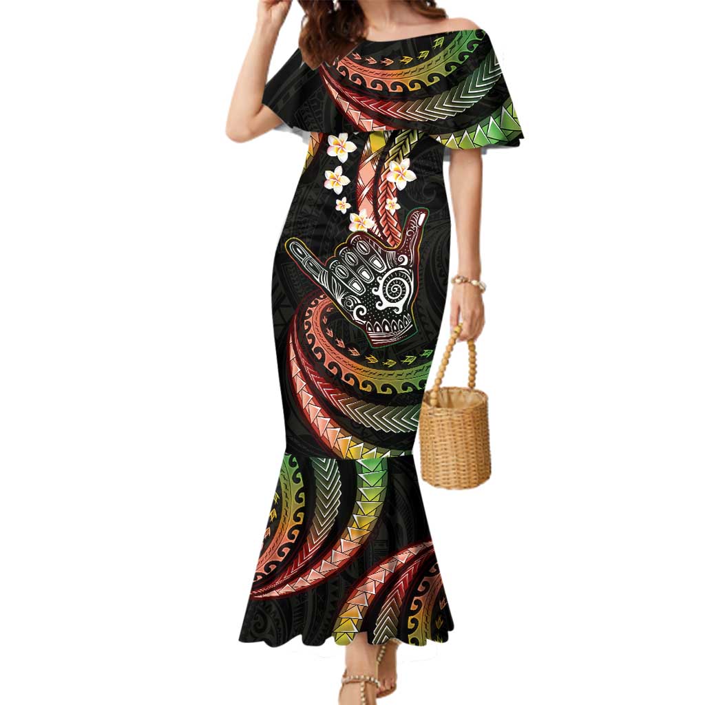Hawaii Shaka Sign Family Matching Mermaid Dress and Hawaiian Shirt Fantastic Frangipani Reggae LT01 Mom's Dress Reggae - Polynesian Pride