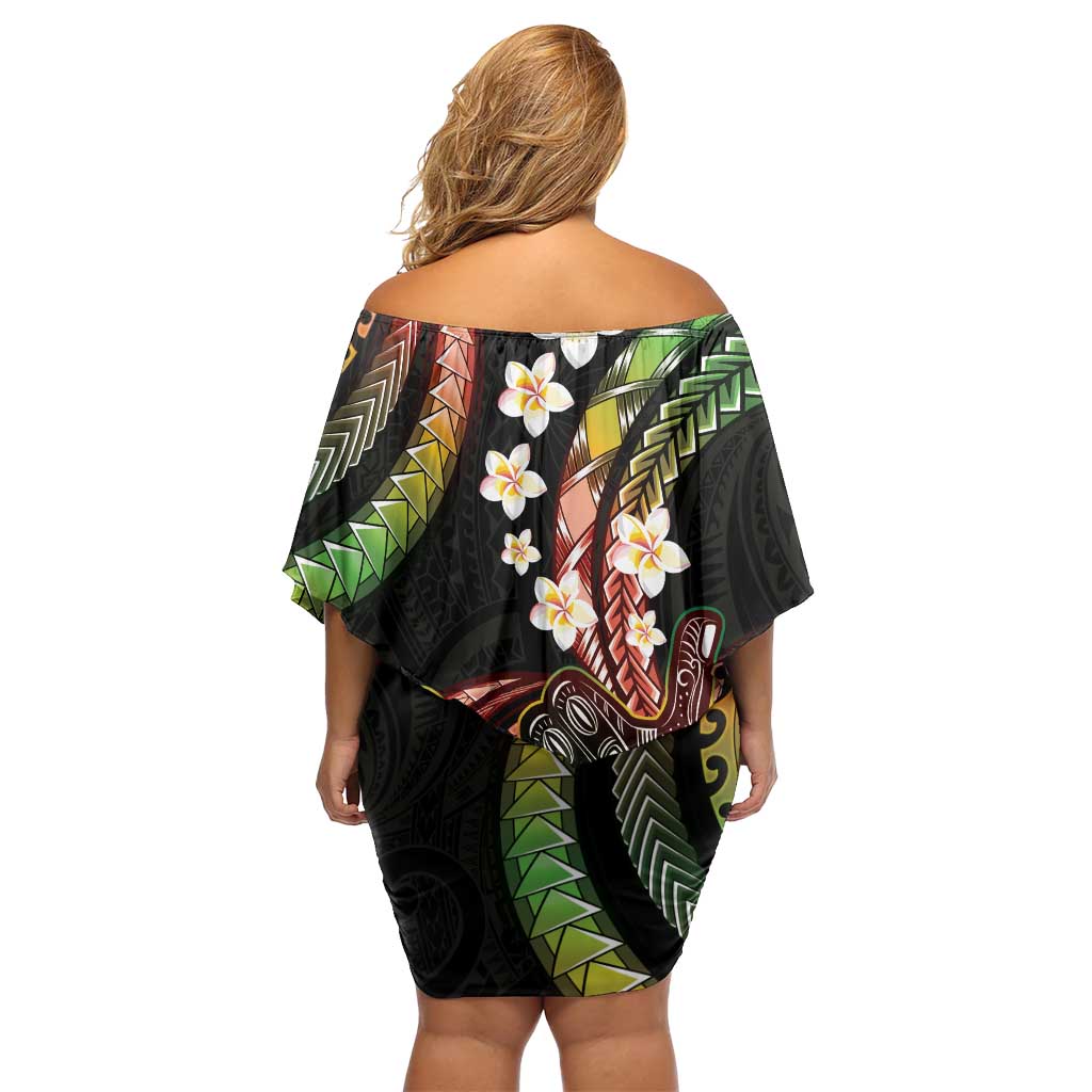Hawaii Shaka Sign Family Matching Off Shoulder Short Dress and Hawaiian Shirt Fantastic Frangipani Reggae