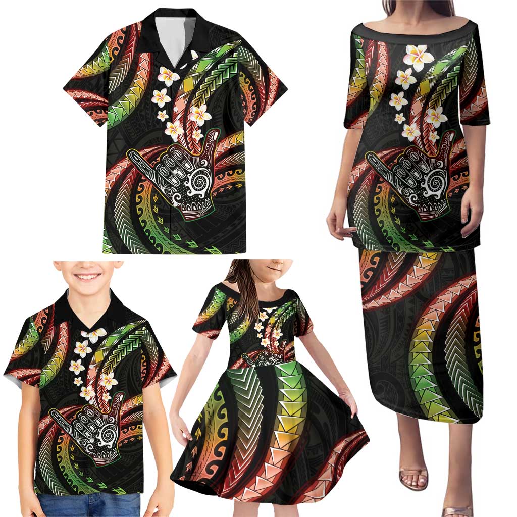 Hawaii Shaka Sign Family Matching Puletasi and Hawaiian Shirt Fantastic Frangipani Reggae
