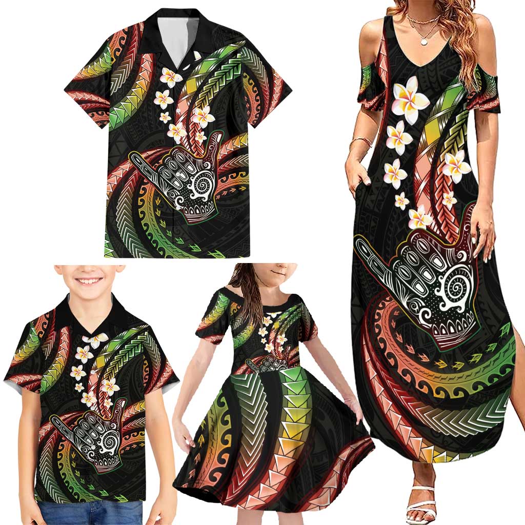 Hawaii Shaka Sign Family Matching Summer Maxi Dress and Hawaiian Shirt Fantastic Frangipani Reggae