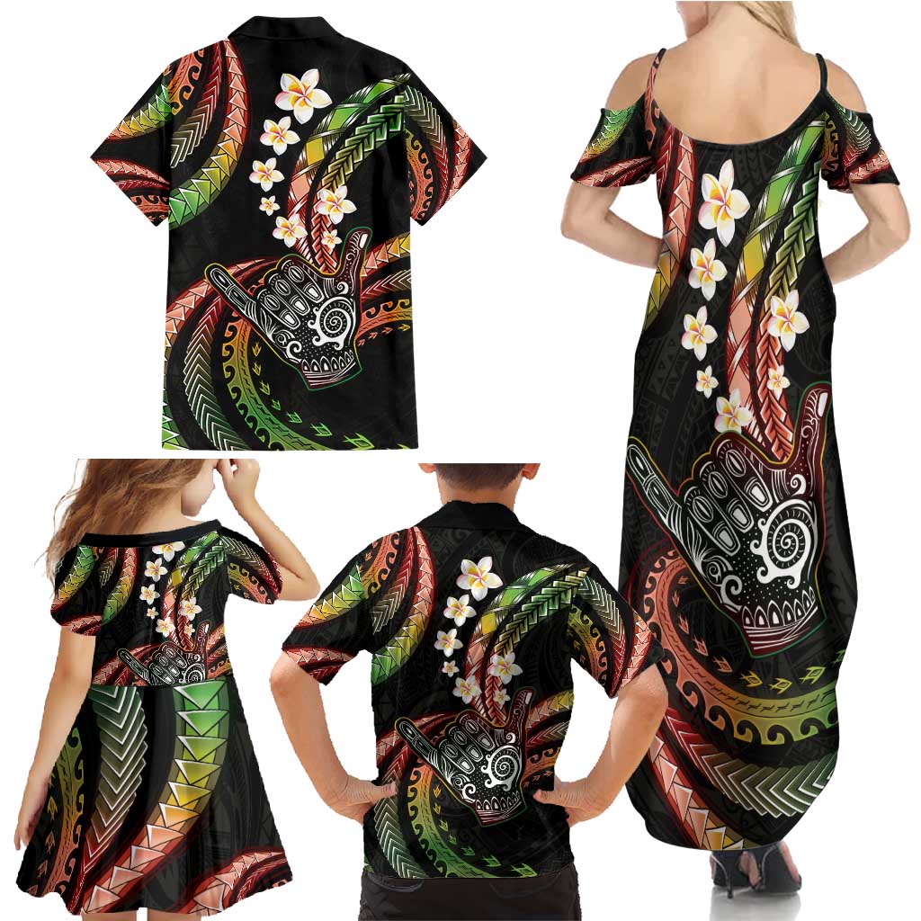 Hawaii Shaka Sign Family Matching Summer Maxi Dress and Hawaiian Shirt Fantastic Frangipani Reggae