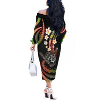 Hawaii Shaka Sign Off The Shoulder Long Sleeve Dress Fantastic Frangipani Reggae