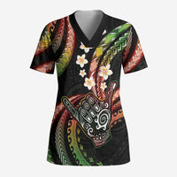 Hawaii Shaka Sign Scrub Top Fantastic Frangipani Reggae LT01 Adult Reggae - Polynesian Pride