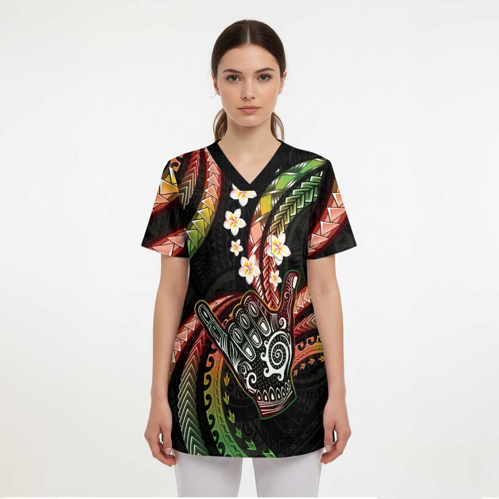 Hawaii Shaka Sign Scrub Top Fantastic Frangipani Reggae LT01 - Polynesian Pride