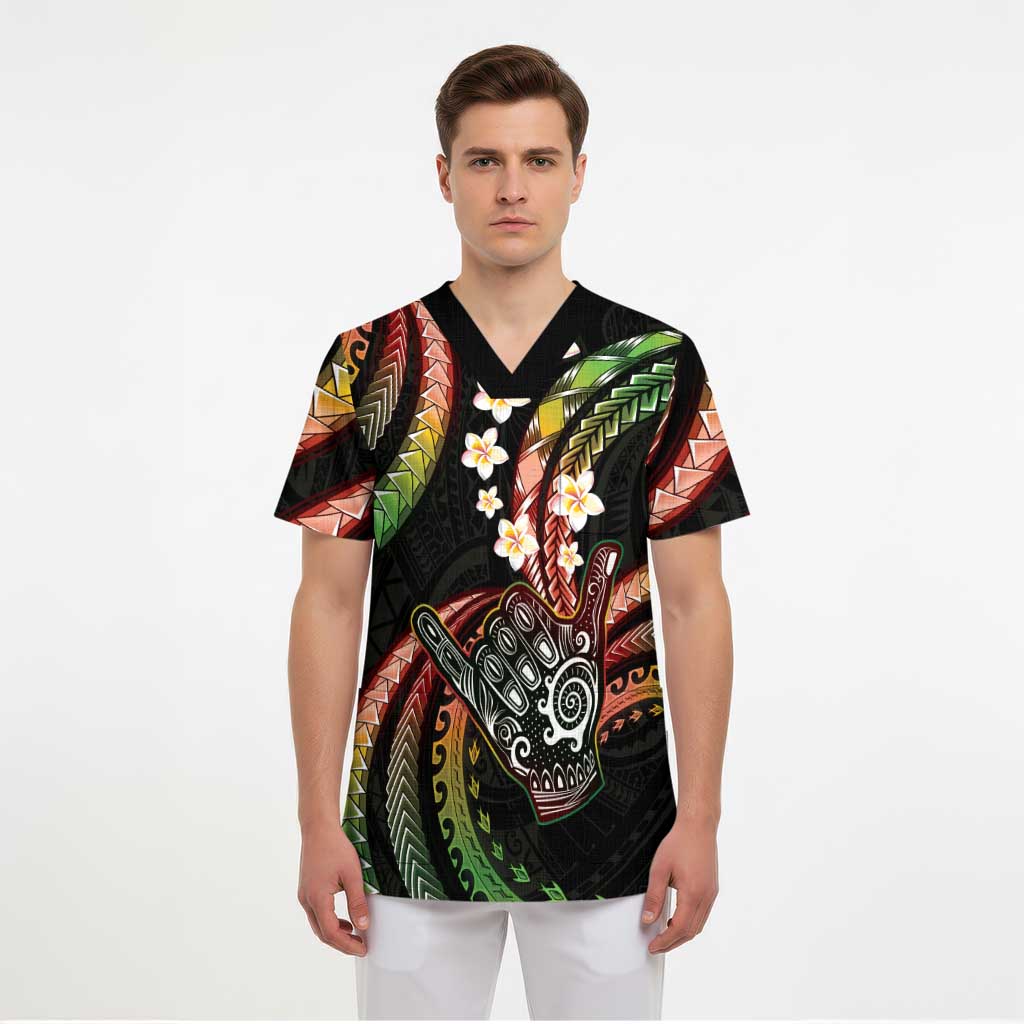 Hawaii Shaka Sign Scrub Top Fantastic Frangipani Reggae LT01 - Polynesian Pride
