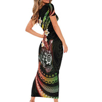 Hawaii Shaka Sign Short Sleeve Bodycon Dress Fantastic Frangipani Reggae