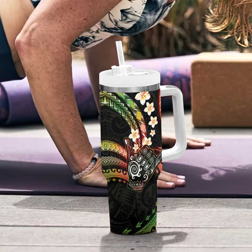 Hawaii Shaka Sign Tumbler With Handle Fantastic Frangipani Reggae
