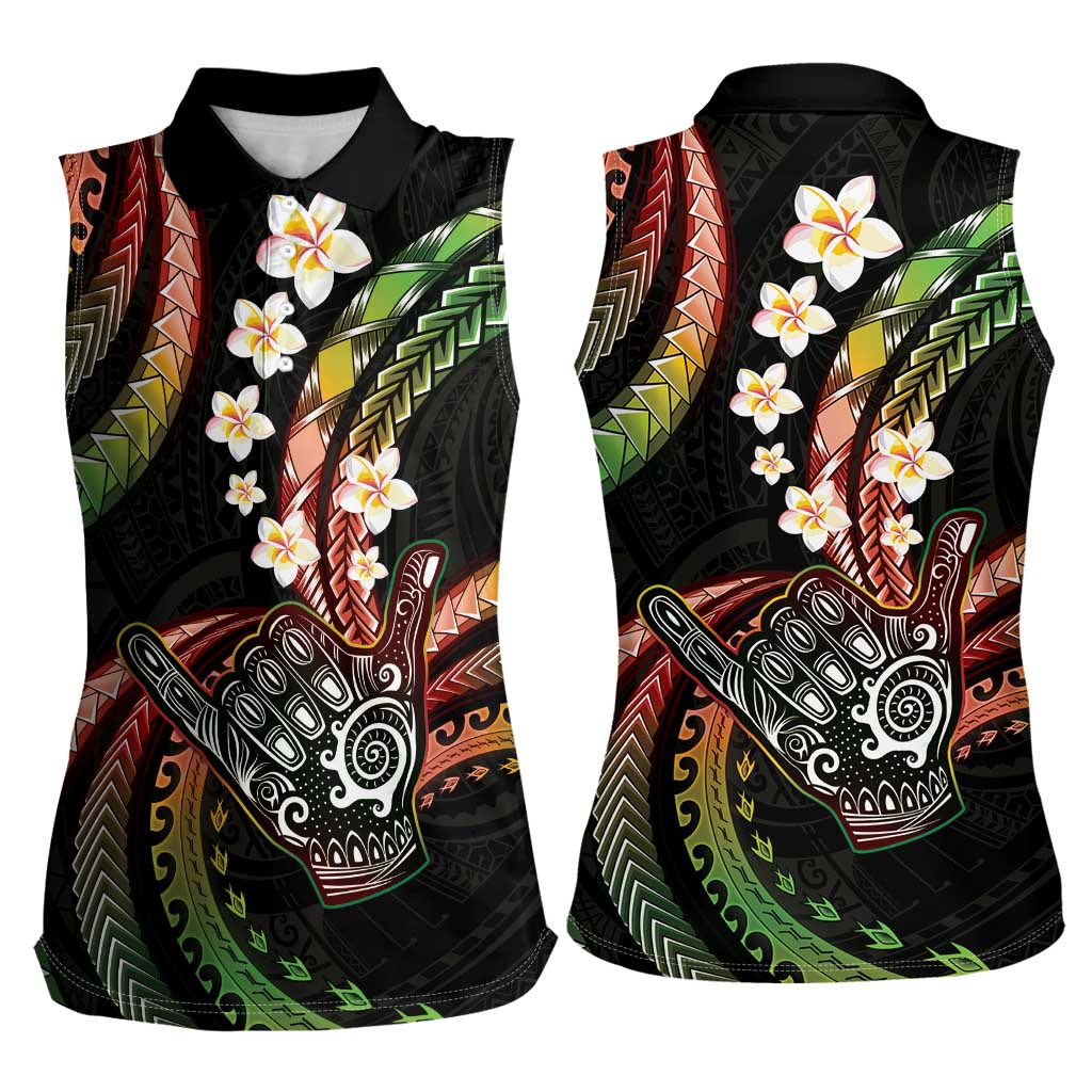 Hawaii Shaka Sign Women Sleeveless Polo Shirt Fantastic Frangipani Reggae LT01 - Polynesian Pride