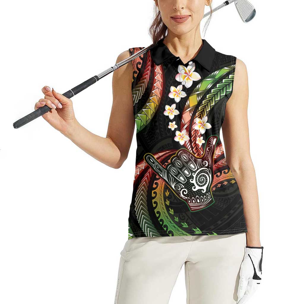 Hawaii Shaka Sign Women Sleeveless Polo Shirt Fantastic Frangipani Reggae LT01 - Polynesian Pride