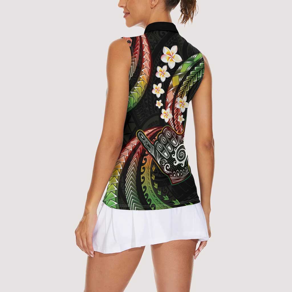 Hawaii Shaka Sign Women Sleeveless Polo Shirt Fantastic Frangipani Reggae LT01 - Polynesian Pride