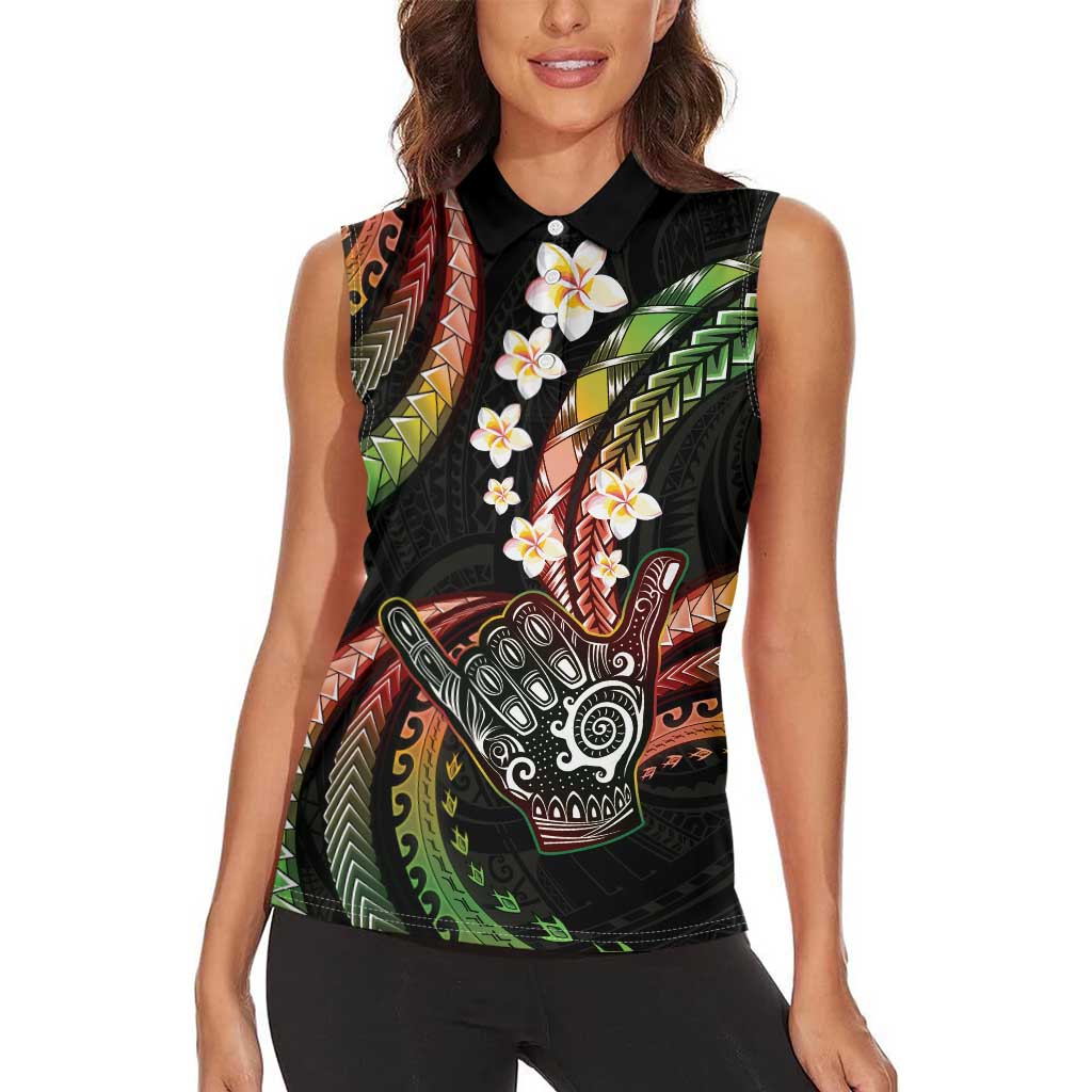 Hawaii Shaka Sign Women Sleeveless Polo Shirt Fantastic Frangipani Reggae LT01 - Polynesian Pride