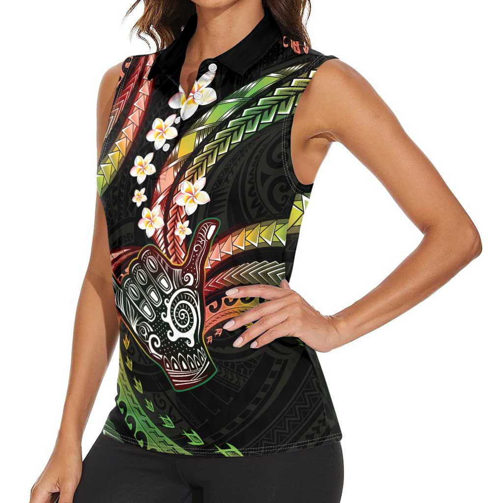 Hawaii Shaka Sign Women Sleeveless Polo Shirt Fantastic Frangipani Reggae LT01 - Polynesian Pride