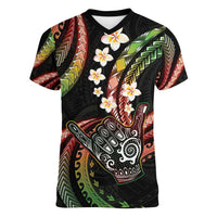 Hawaii Shaka Sign Women V-Neck T-Shirt Fantastic Frangipani Reggae LT01 Female Reggae - Polynesian Pride