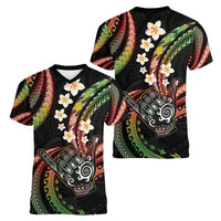 Hawaii Shaka Sign Women V-Neck T-Shirt Fantastic Frangipani Reggae LT01 - Polynesian Pride