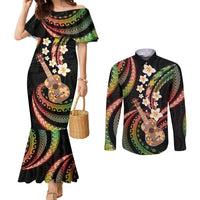 Hawaiian Ukulele Couples Matching Mermaid Dress and Long Sleeve Button Shirt Jawaiian Fantastic Plumeria LT01 Reggae - Polynesian Pride