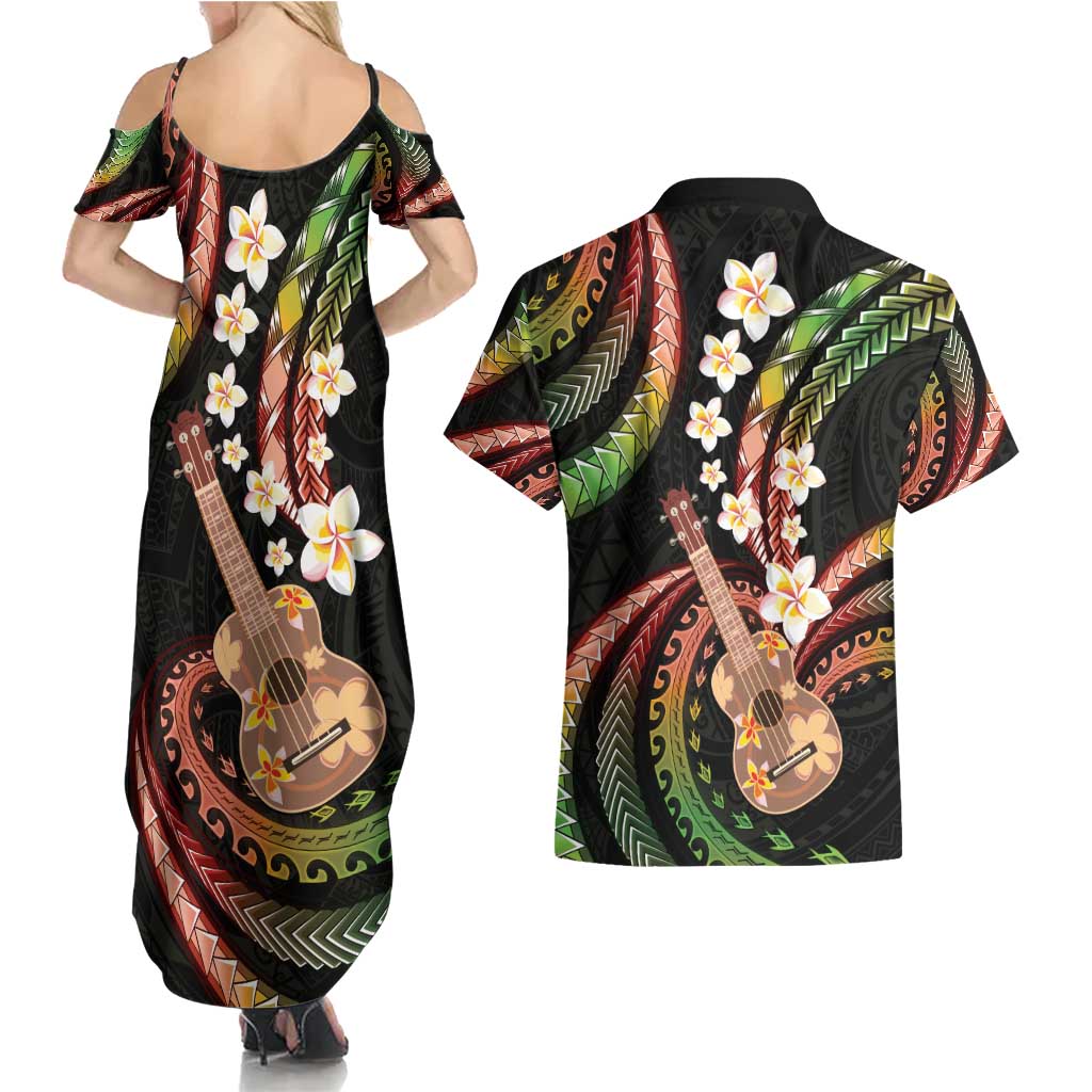 Hawaiian Ukulele Couples Matching Summer Maxi Dress and Hawaiian Shirt Jawaiian Fantastic Plumeria LT01 - Polynesian Pride