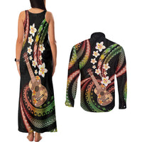 Hawaiian Ukulele Couples Matching Tank Maxi Dress and Long Sleeve Button Shirt Jawaiian Fantastic Plumeria LT01 - Polynesian Pride