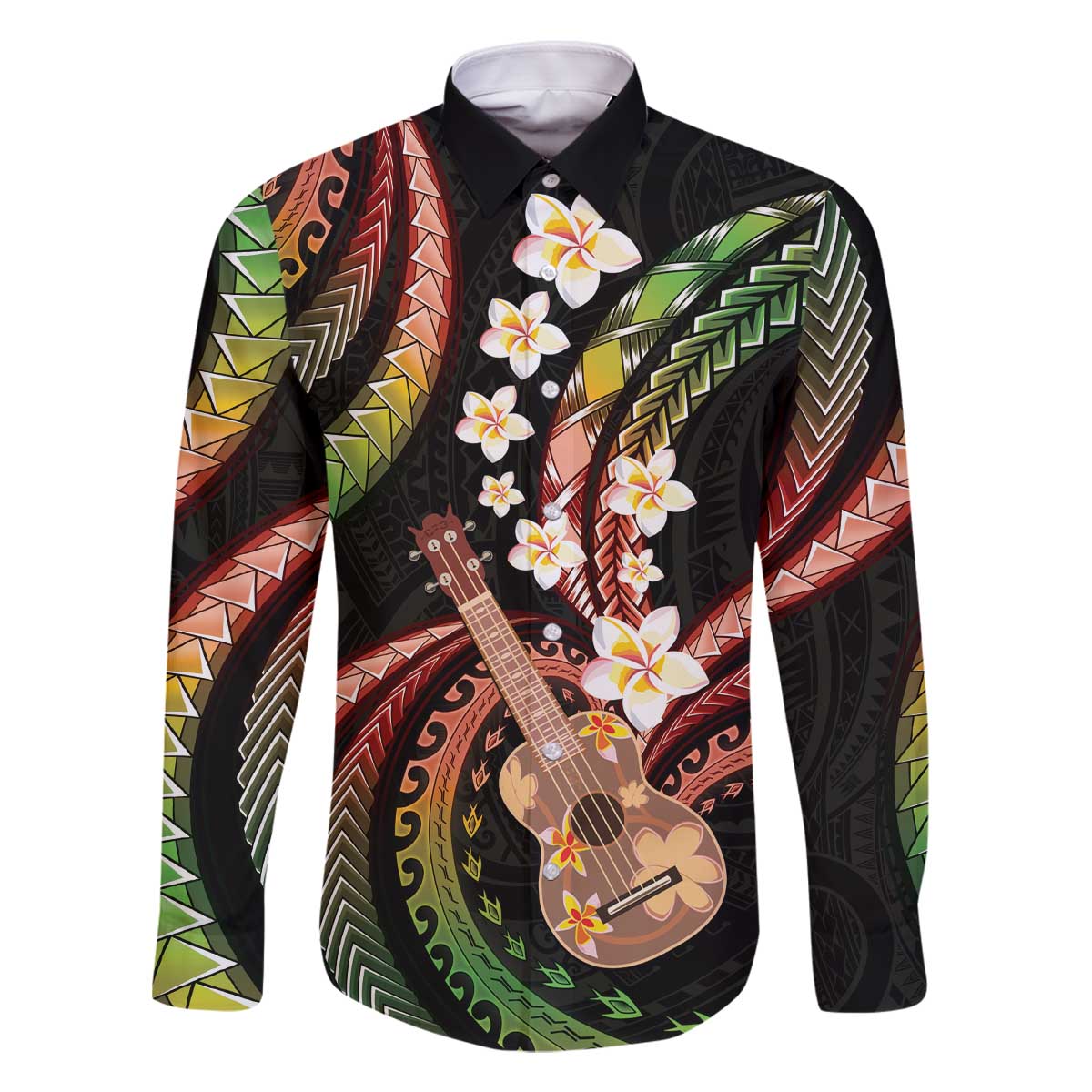 Hawaiian Ukulele Family Matching Off The Shoulder Long Sleeve Dress and Hawaiian Shirt Jawaiian Fantastic Plumeria LT01 Dad's Shirt - Long Sleeve Reggae - Polynesian Pride