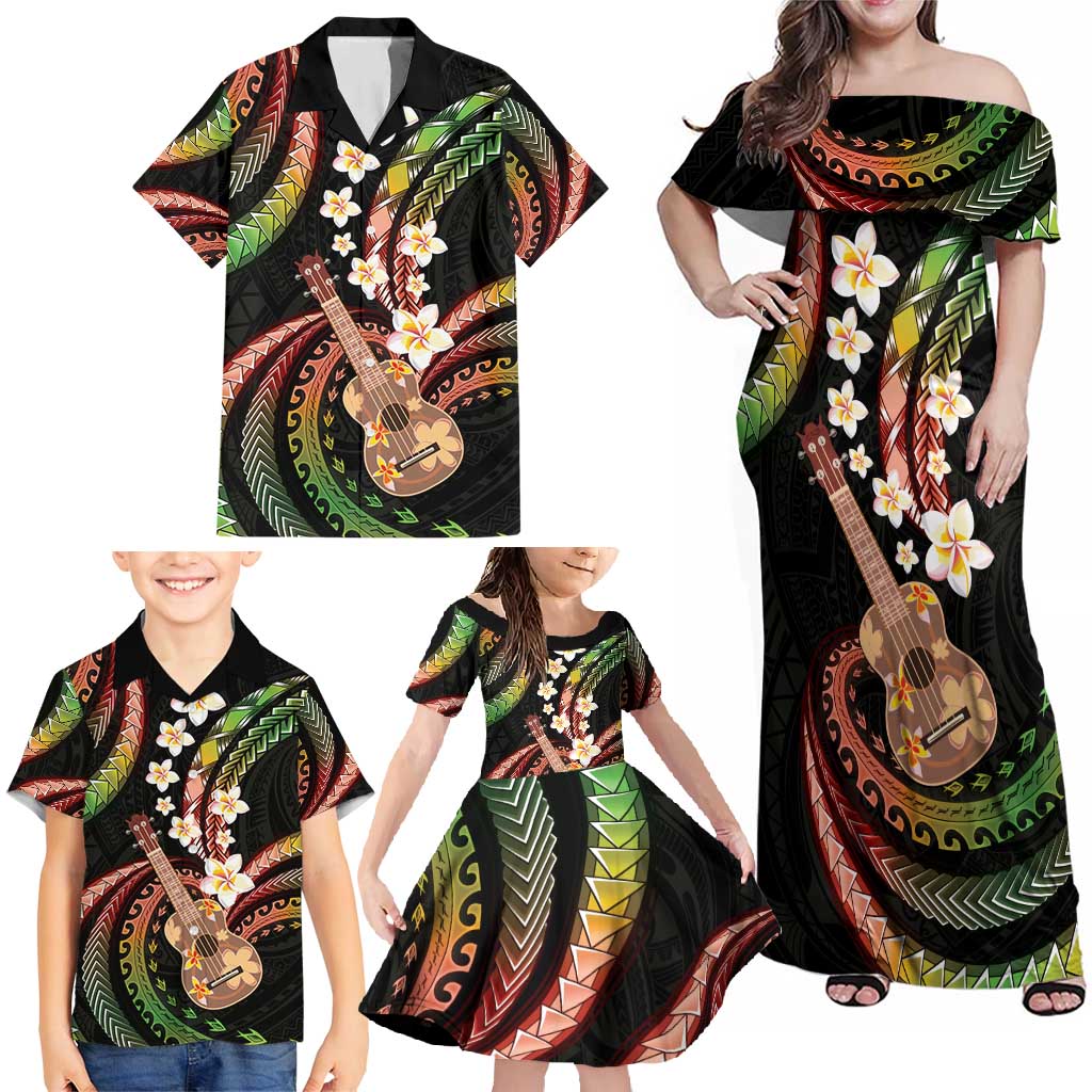 Hawaiian Ukulele Family Matching Off Shoulder Maxi Dress and Hawaiian Shirt Jawaiian Fantastic Plumeria LT01 - Polynesian Pride