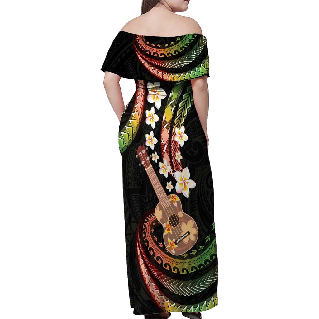 Hawaiian Ukulele Family Matching Off Shoulder Maxi Dress and Hawaiian Shirt Jawaiian Fantastic Plumeria LT01 - Polynesian Pride