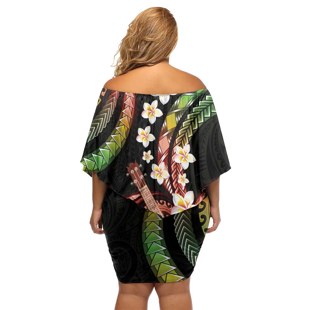 Hawaiian Ukulele Family Matching Off Shoulder Short Dress and Hawaiian Shirt Jawaiian Fantastic Plumeria LT01 - Polynesian Pride