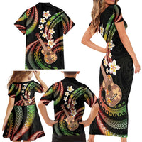 Hawaiian Ukulele Family Matching Short Sleeve Bodycon Dress and Hawaiian Shirt Jawaiian Fantastic Plumeria LT01 - Polynesian Pride