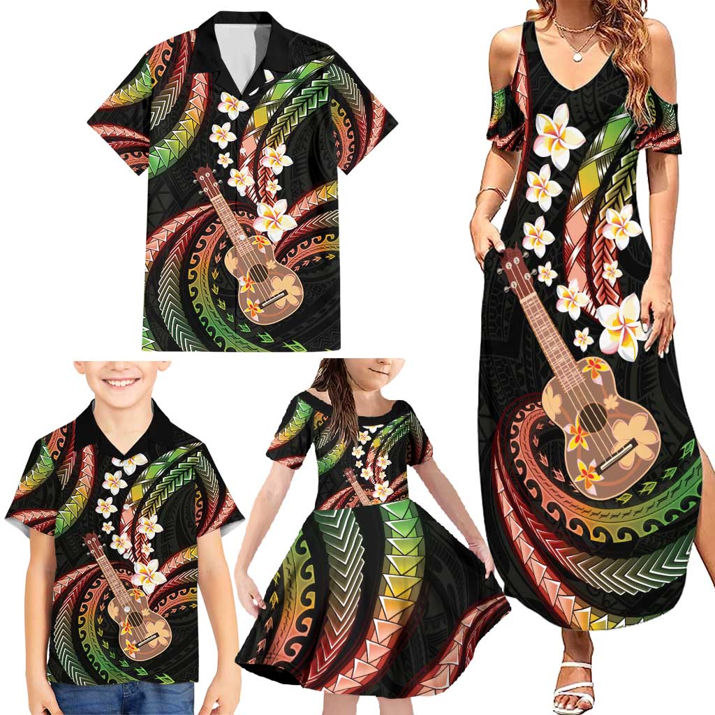 Hawaiian Ukulele Family Matching Summer Maxi Dress and Hawaiian Shirt Jawaiian Fantastic Plumeria LT01 - Polynesian Pride