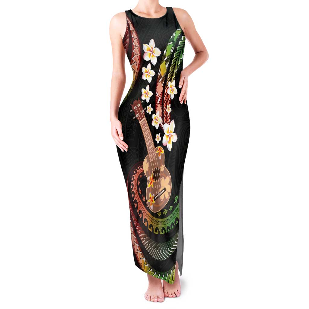 Hawaiian Ukulele Family Matching Tank Maxi Dress and Hawaiian Shirt Jawaiian Fantastic Plumeria LT01 Mom's Dress Reggae - Polynesian Pride