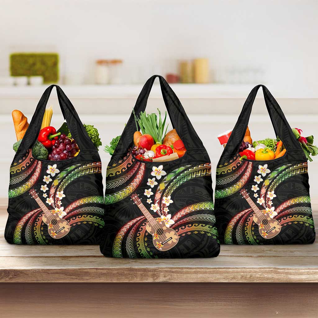 Hawaiian Ukulele Grocery Bag Jawaiian Fantastic Plumeria