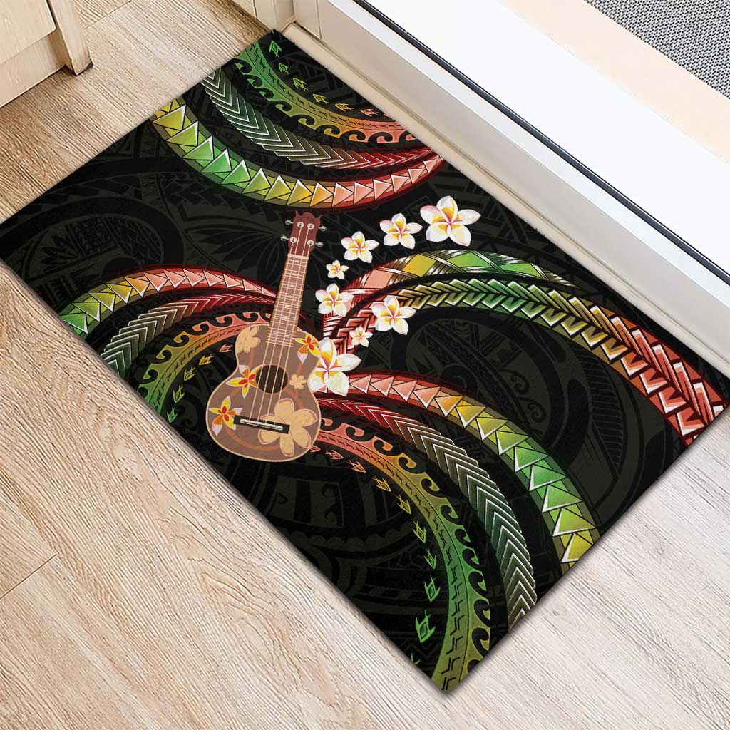 Hawaiian Ukulele Rubber Doormat Jawaiian Fantastic Plumeria