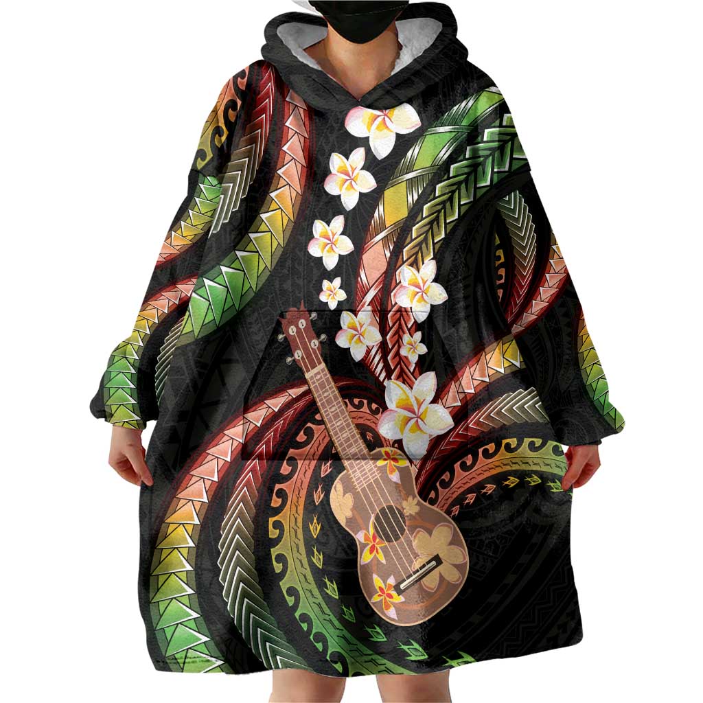 Hawaiian Ukulele Wearable Blanket Hoodie Jawaiian Fantastic Plumeria LT01 - Polynesian Pride