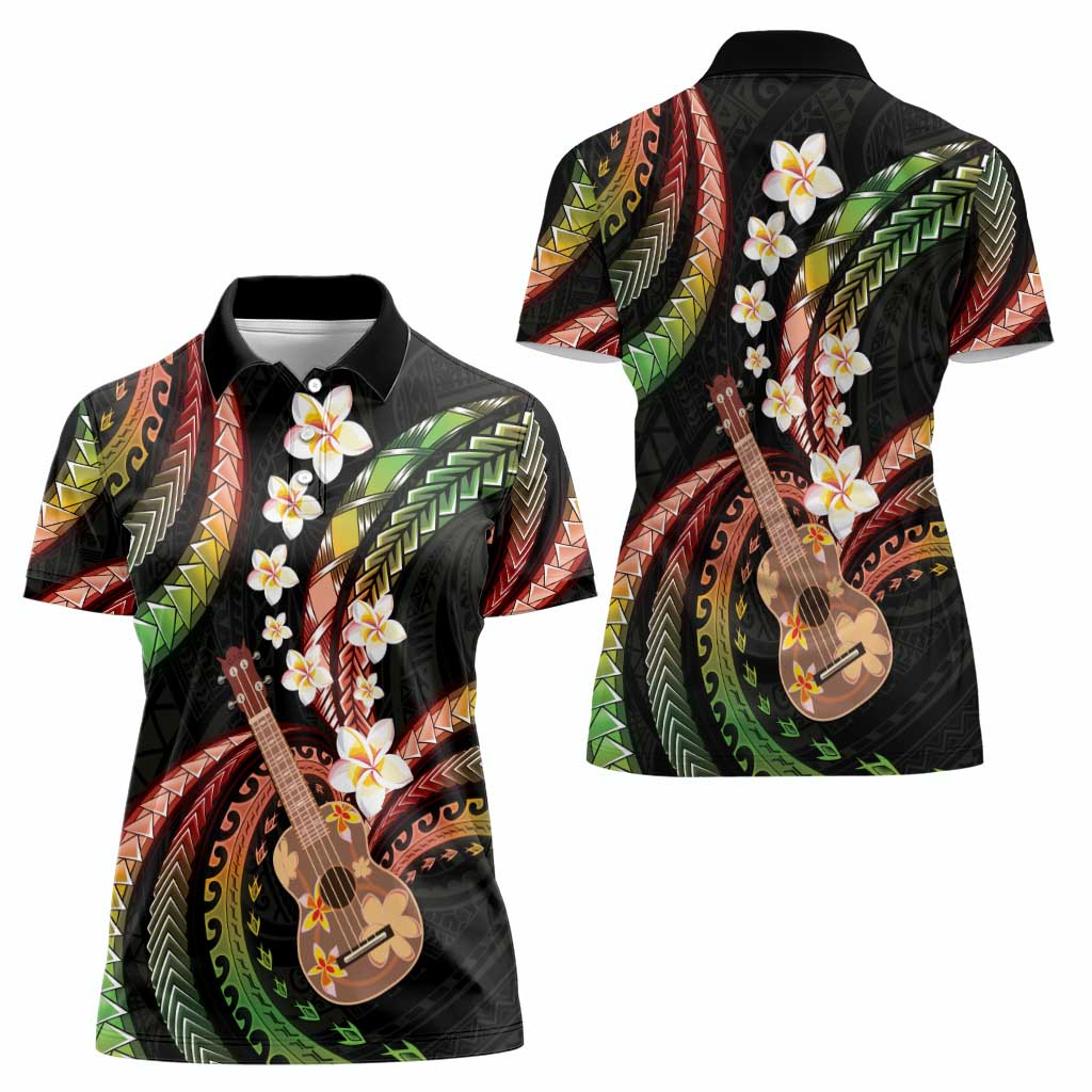 Hawaiian Ukulele Women Polo Shirt Jawaiian Fantastic Plumeria LT01 - Polynesian Pride