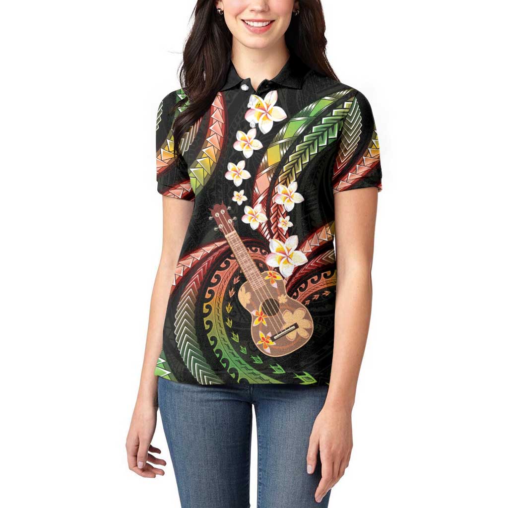 Hawaiian Ukulele Women Polo Shirt Jawaiian Fantastic Plumeria LT01 - Polynesian Pride