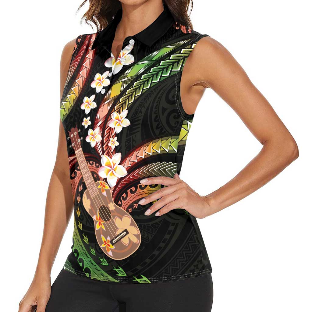 Hawaiian Ukulele Women Sleeveless Polo Shirt Jawaiian Fantastic Plumeria LT01 - Polynesian Pride