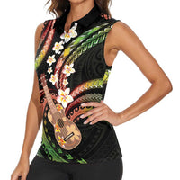 Hawaiian Ukulele Women Sleeveless Polo Shirt Jawaiian Fantastic Plumeria LT01 - Polynesian Pride