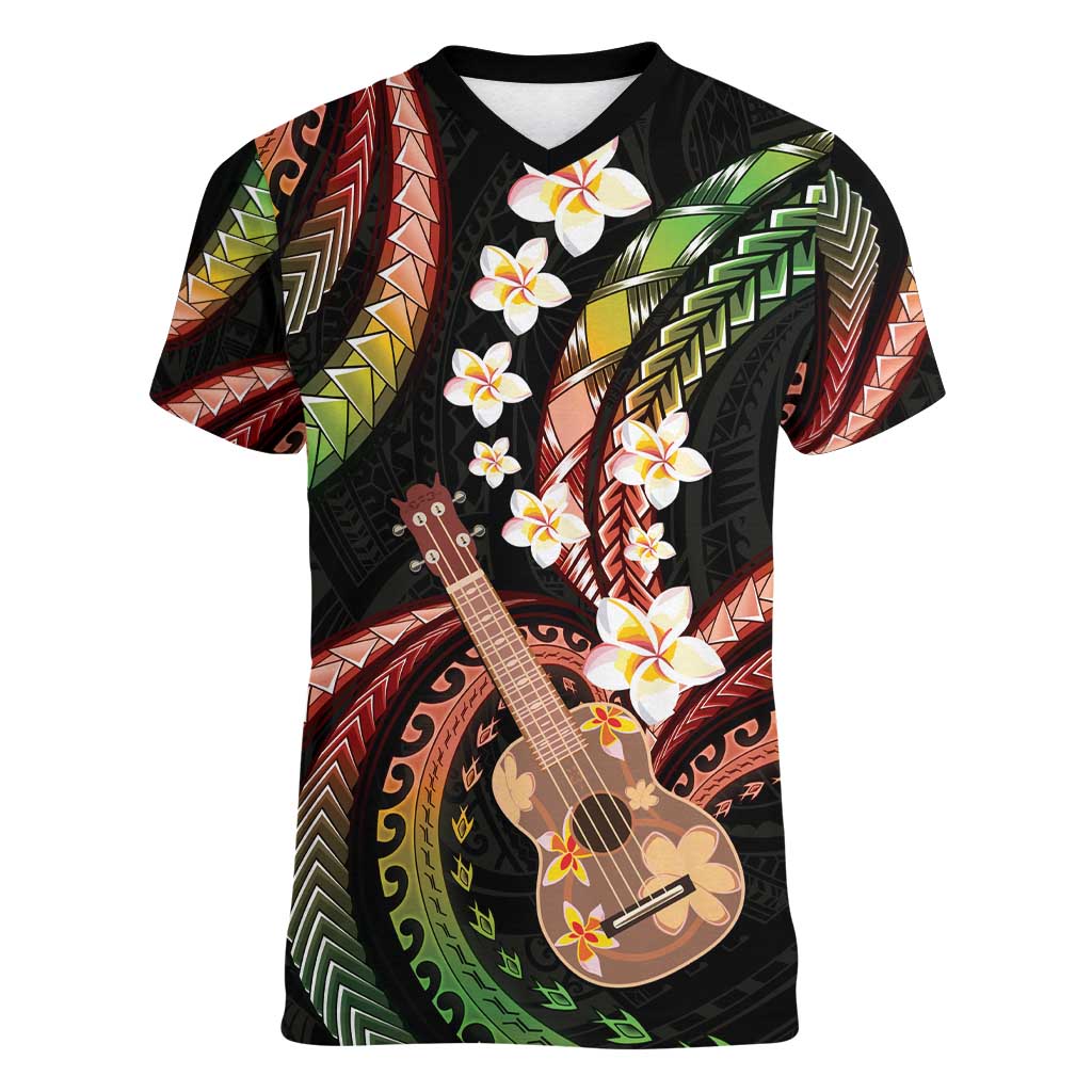 Hawaiian Ukulele Women V-Neck T-Shirt Jawaiian Fantastic Plumeria LT01 Female Reggae - Polynesian Pride