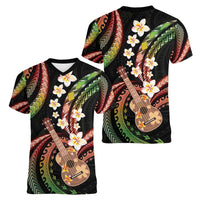 Hawaiian Ukulele Women V-Neck T-Shirt Jawaiian Fantastic Plumeria LT01 - Polynesian Pride