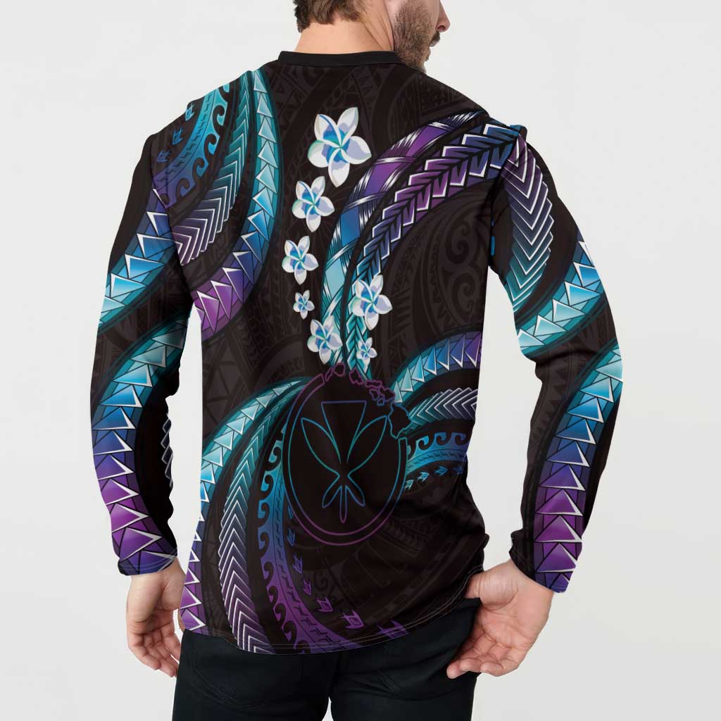 Hawaii Map Kanaka Maoli Button Sweatshirt Fantastic Frangipani Amethyst Gradient