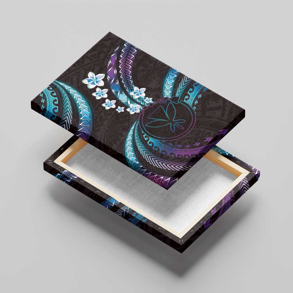Hawaii Map Kanaka Maoli Canvas Wall Art Fantastic Frangipani Amethyst Gradient
