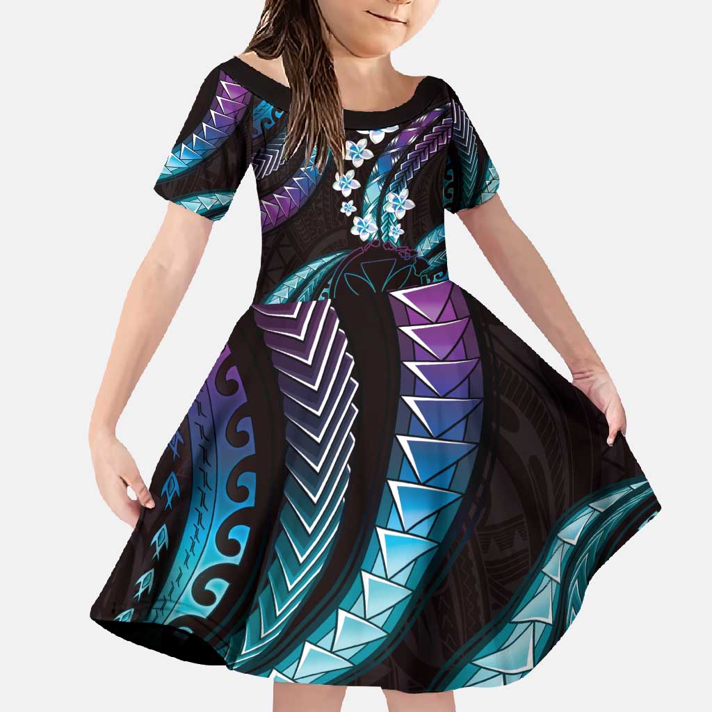 Hawaii Map Kanaka Maoli Family Matching Mermaid Dress and Hawaiian Shirt Fantastic Frangipani Amethyst Gradient LT01 Daughter's Dress Purple - Polynesian Pride