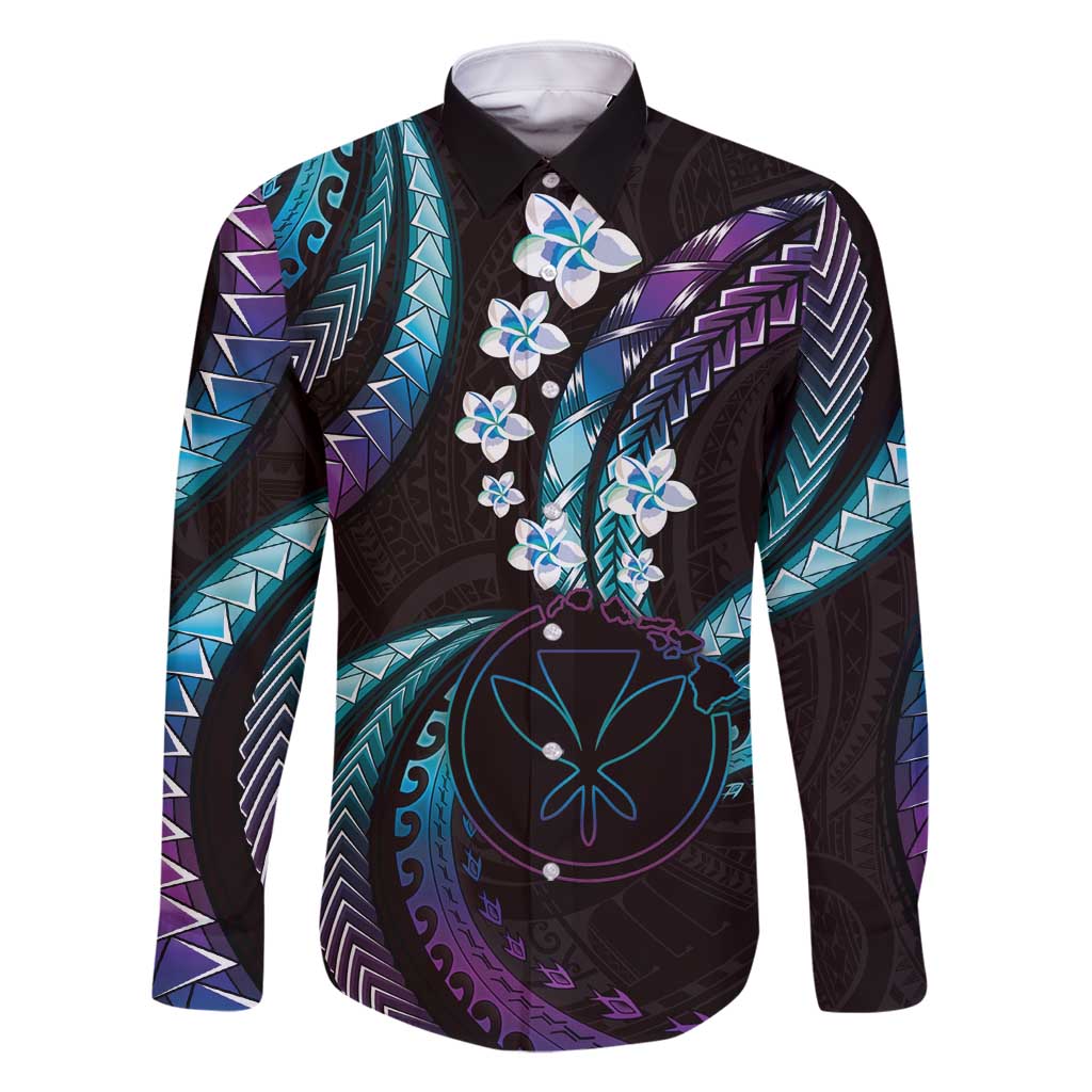 Hawaii Map Kanaka Maoli Family Matching Off Shoulder Maxi Dress and Hawaiian Shirt Fantastic Frangipani Amethyst Gradient LT01 Dad's Shirt - Long Sleeve Purple - Polynesian Pride