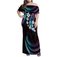 Hawaii Map Kanaka Maoli Family Matching Off Shoulder Maxi Dress and Hawaiian Shirt Fantastic Frangipani Amethyst Gradient LT01 Mom's Dress Purple - Polynesian Pride