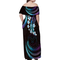 Hawaii Map Kanaka Maoli Family Matching Off Shoulder Maxi Dress and Hawaiian Shirt Fantastic Frangipani Amethyst Gradient LT01 - Polynesian Pride