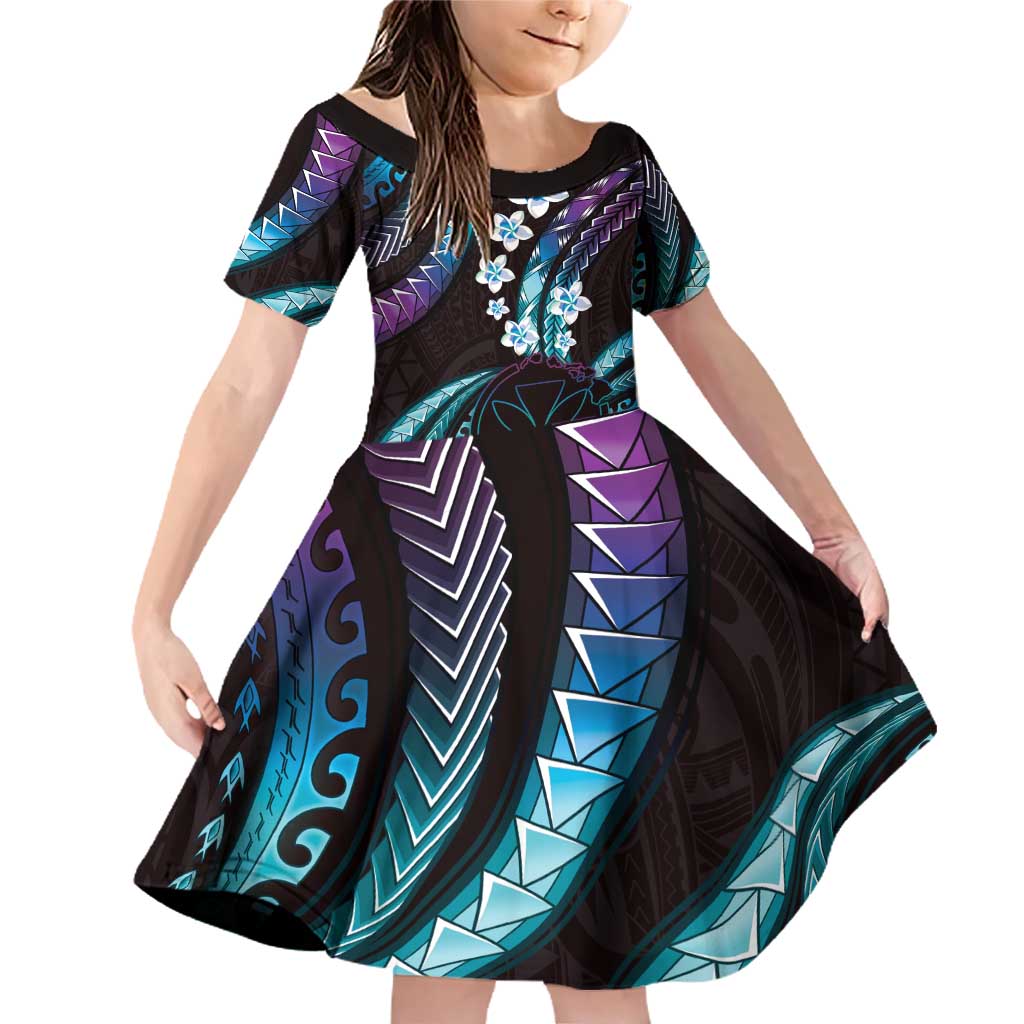 Hawaii Map Kanaka Maoli Family Matching Off Shoulder Short Dress and Hawaiian Shirt Fantastic Frangipani Amethyst Gradient LT01 Daughter's Dress Purple - Polynesian Pride