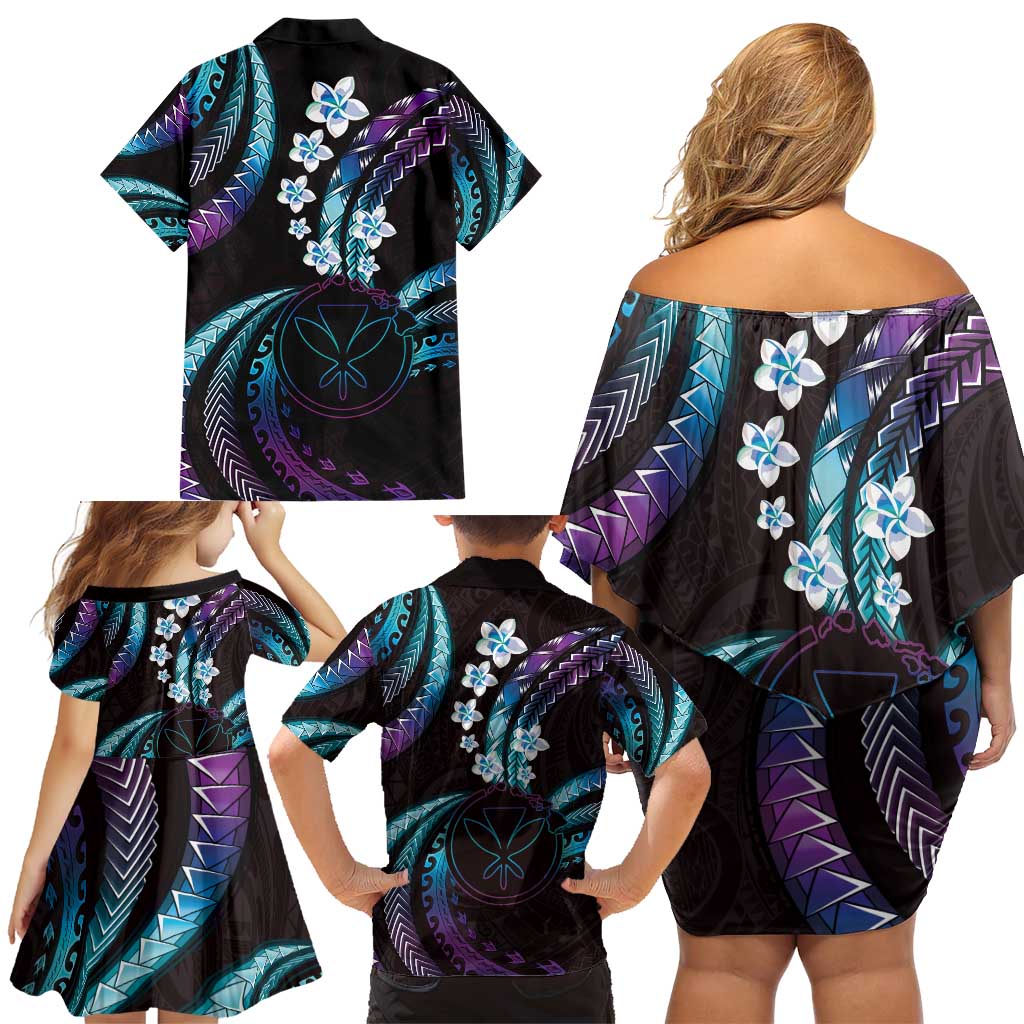 Hawaii Map Kanaka Maoli Family Matching Off Shoulder Short Dress and Hawaiian Shirt Fantastic Frangipani Amethyst Gradient LT01 - Polynesian Pride