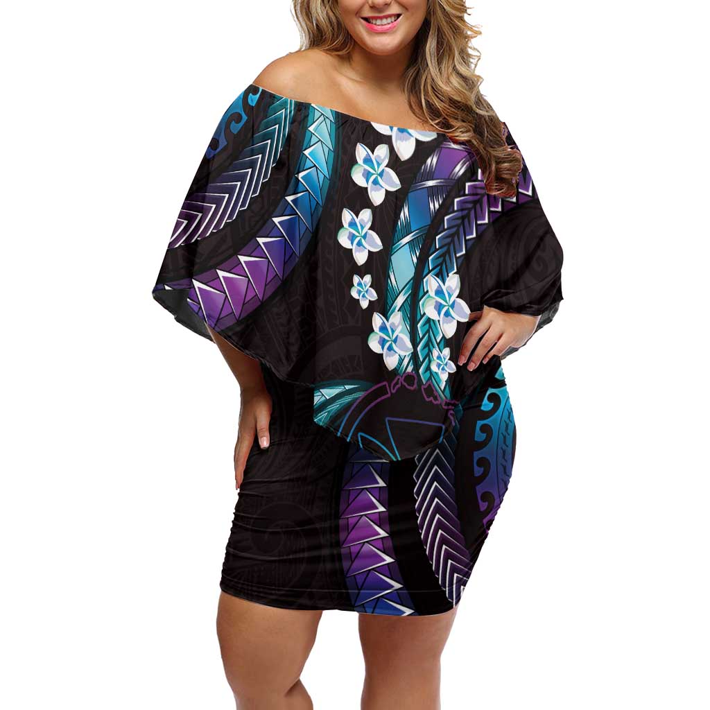 Hawaii Map Kanaka Maoli Family Matching Off Shoulder Short Dress and Hawaiian Shirt Fantastic Frangipani Amethyst Gradient LT01 Mom's Dress Purple - Polynesian Pride